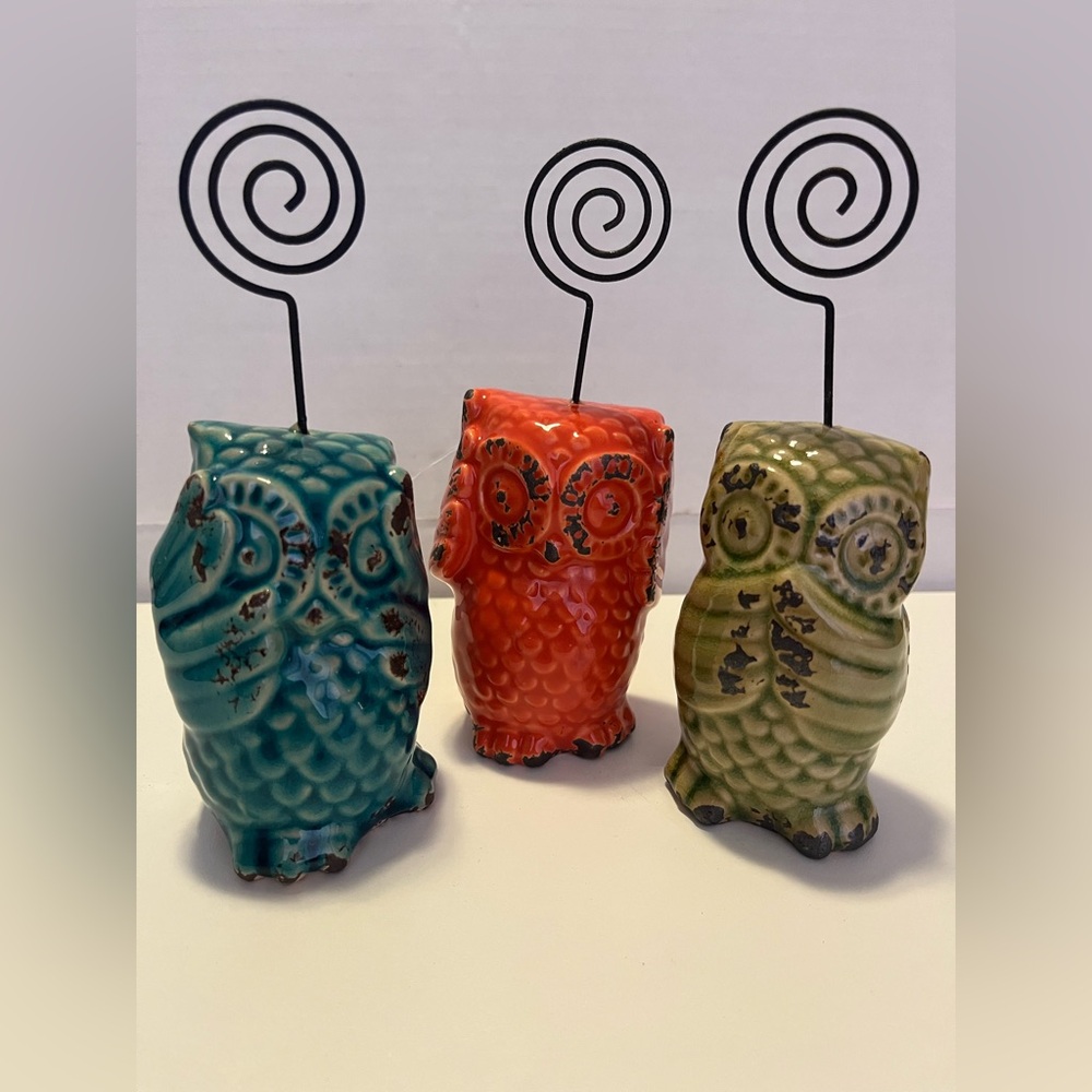 Colorful Ceramic Owl Photo Holders